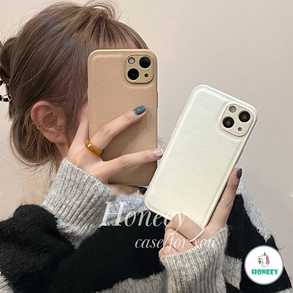 Soft Case Bahan Kulit Imitasi Anti Sidik Jari Warna Solid Untuk IPhone 11 7Plus 8Plus XR 14 13 12 Pro Max