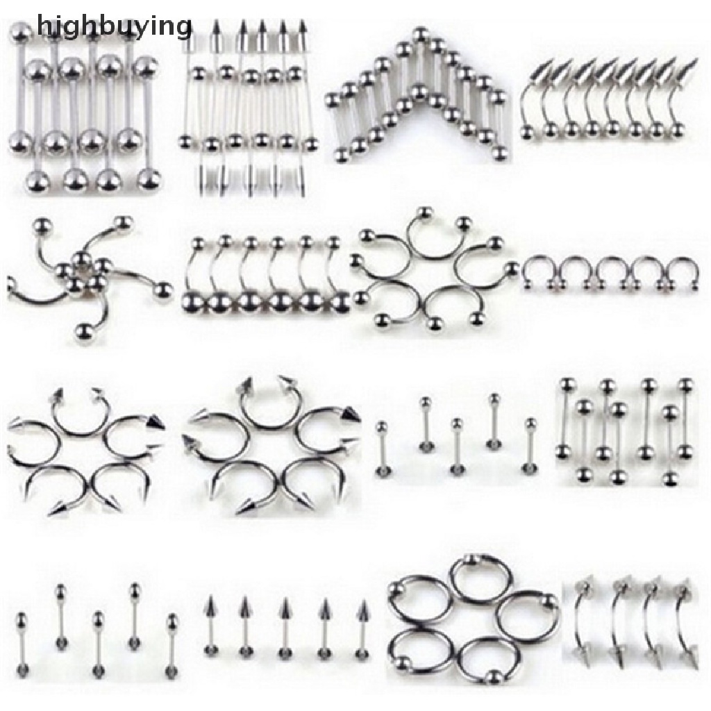 Hbid 60 / 85PCS Anting Tindik Lidah / Alis / Hidung / Perut Bahan Stainless Steel