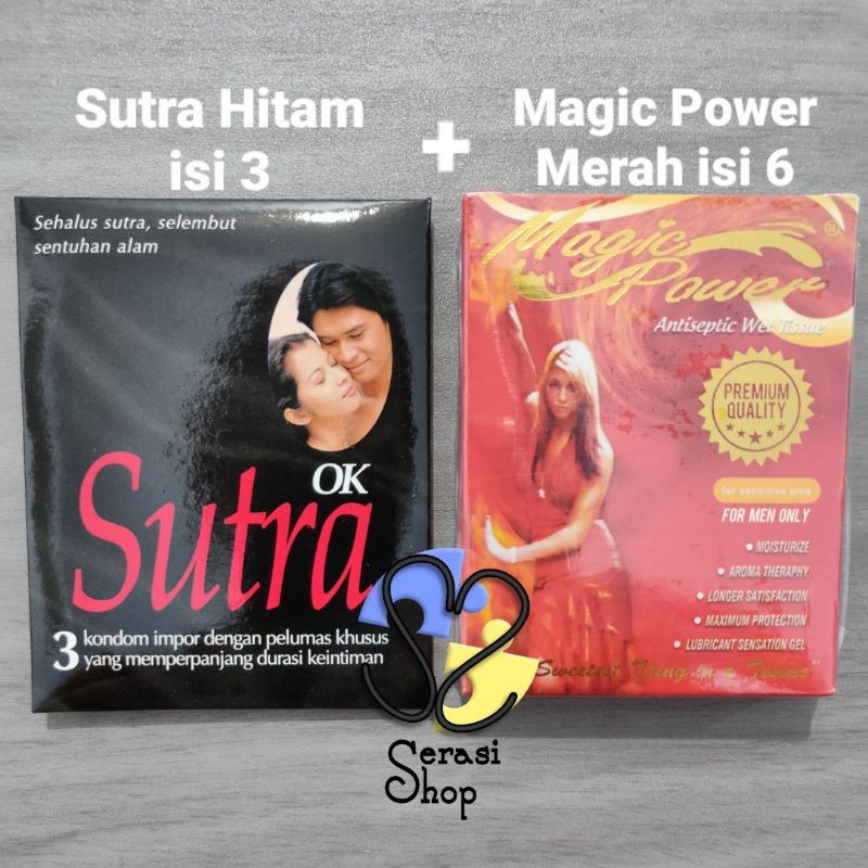 Magic Power Hitam 6pcs / Magic Power Merah Crimson Desire 6 sachet tissue basah obat kuat tisu magic-Sutra Hitam+MP Merah