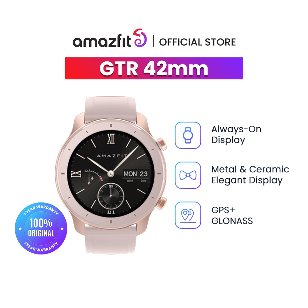 Amazfit GTR 42 Smart Watch GPS Zepp Smartwatch Music 12 Days Battery 5ATM Man Woman 42mm For Android IOS Jam Tangan Pintar-Blossom Pink