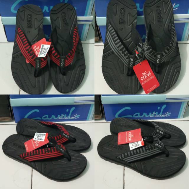 Sandal pria carvil warna hitam/merah dan hitam/abu-abu