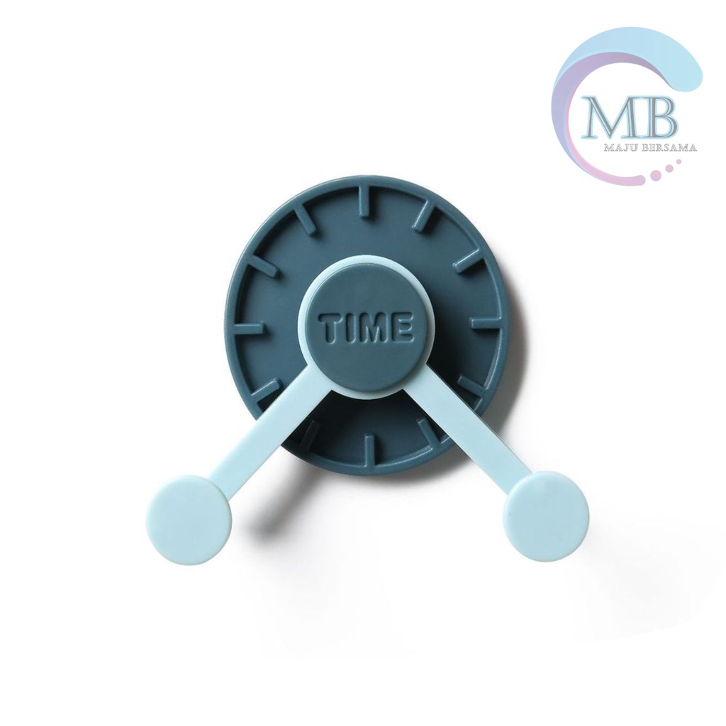 RT104 Gantungan Hanger Hook kunci tempel 2 kait bentuk jam 2 warna rotasi 360 MB3012