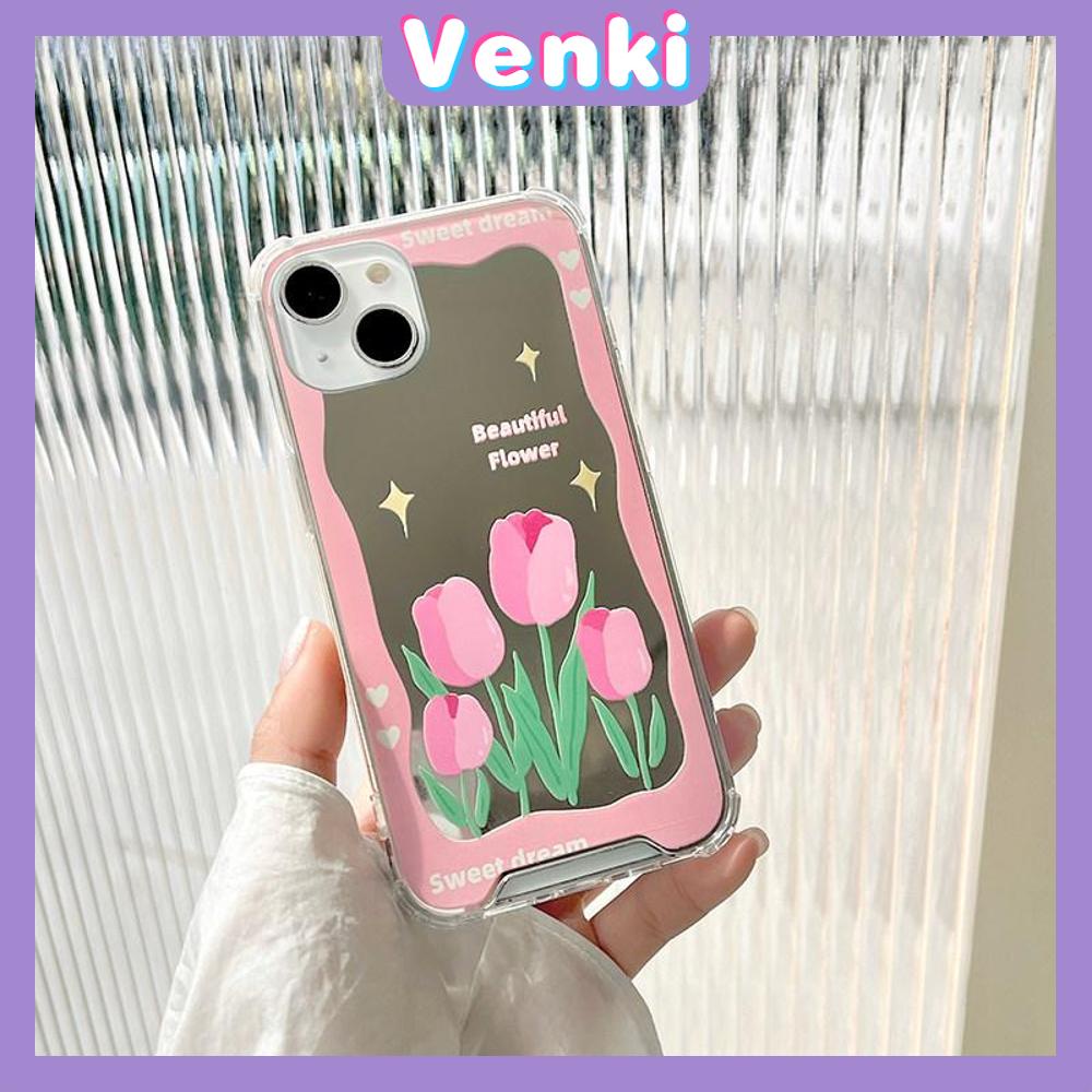 iPhone Case Acrylic Luxury Makeup Mirror Airbag Shockproof Protection Camera Pink Flowers Cute Compatible For iPhone 11 iPhone 13 Pro Max iPhone 12 Pro Max iPhone 7 Plus iPhone xr