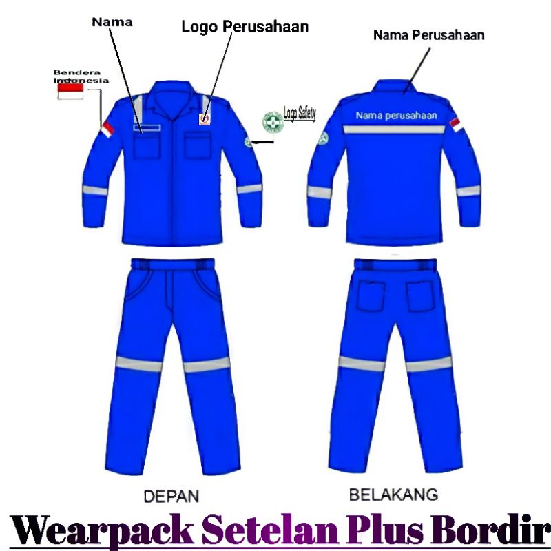 WEARPACK, WEARPACK STELAN BORDIR, SERAGAM SETELAN KERJA BORDIR.