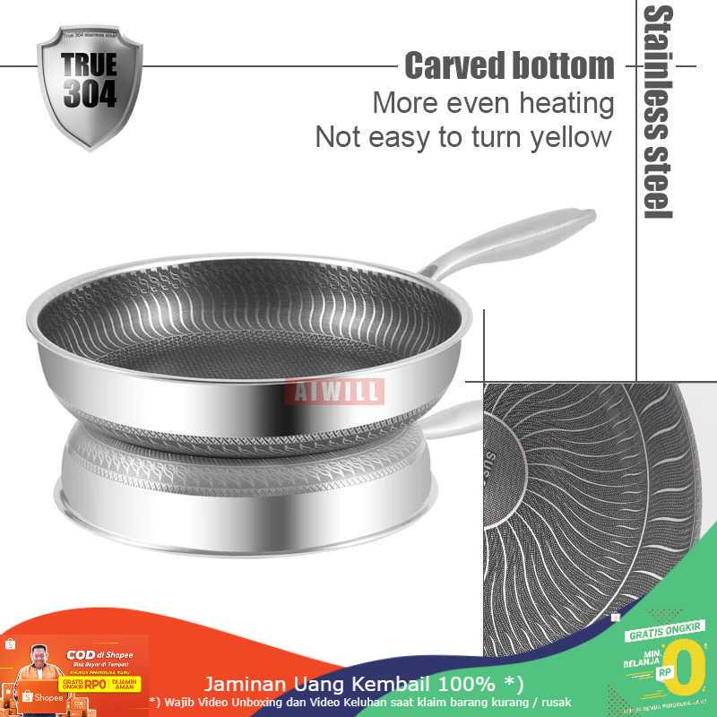 (BISA COD) RVOSTR AIWILL Wajan Panci Masak Nonstick Stainless Steel 28cm - K01PAN304