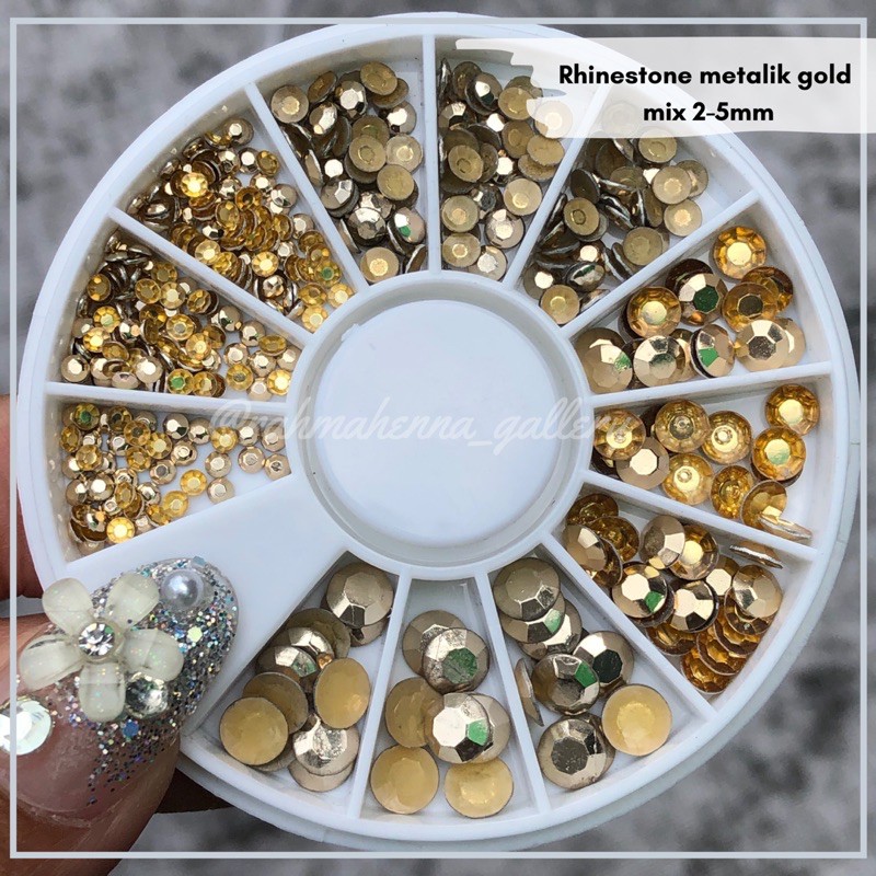 Rhinestone GOLD METALIK whell mix 2-5mm gemstone