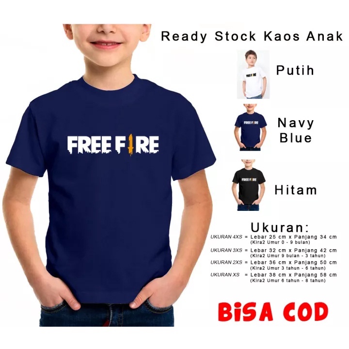 Pakaian kaos anak laki FREE FIRE keren//usia 1-12 tahun / Kaos distro anak Motif FF