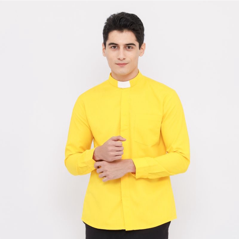 Pendeta - Kemeja Collar Kuning Polos - Cotton Tropical - Jos Miracle Bandung - Miracle - JMB