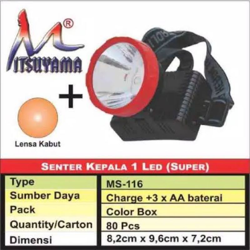 Senter Kepala 1 LED &amp; CHG MITSUYAMA MS-116