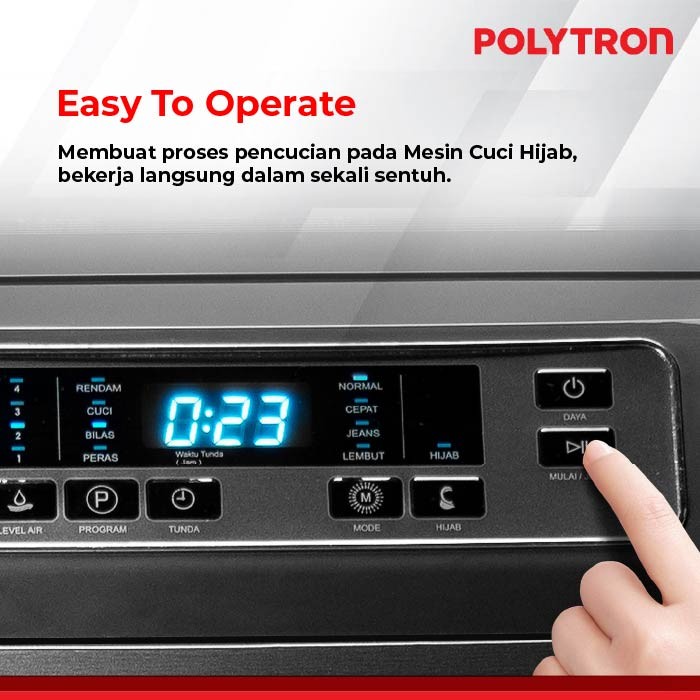 POLYTRON Mesin Cuci 1 Tabung PAW7028 / PAW 7028 Zeromatic Laguna Hijab 7 KG