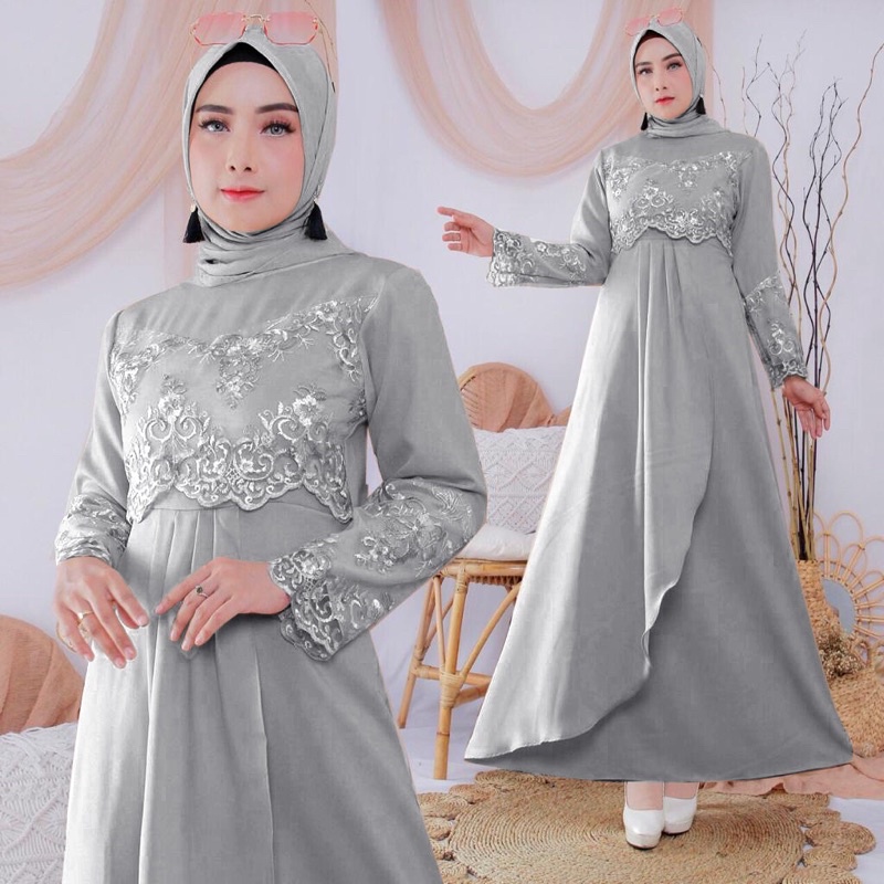 Gamis Karine/ size M, L, XL /Brukat Mewah Busana Pesta Fashion Remaja  Dewasa Wanita Seragam Wisuda