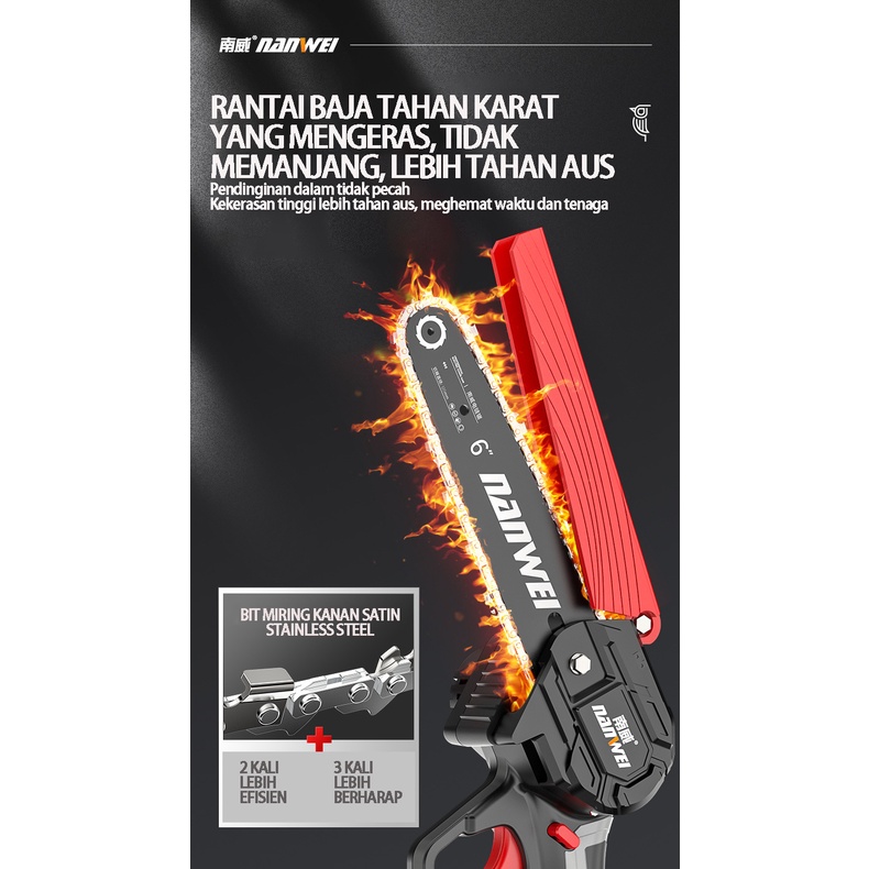 Gergaji Mesin  listrik 68 Volt portable potong kayu ranting dan bambu Cordless Chainsaw Rantai Elektrik Mini