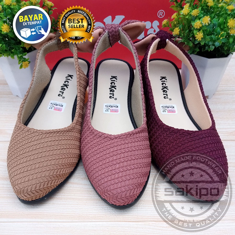 PROMO 1.1 SEPATU WANITA DEWASA BALET SLOP RAJUT PITA BELAKANG / SEPATU TRENDI SEKOLAH DAN KERJA / SAKIPO