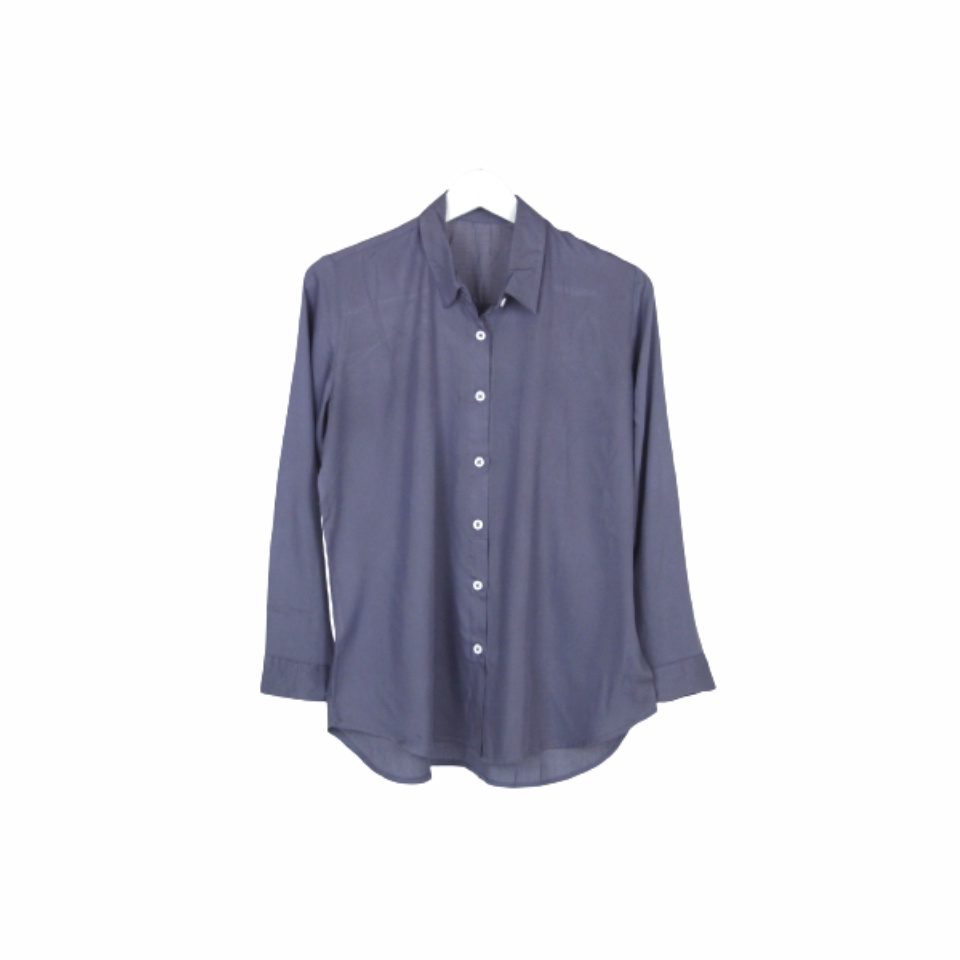 KEMEJA WANITA POLOS LENGAN PANJANG WANITA KATUN RAYON LONG SHIRT ORGANIK-Kemeja Smoke