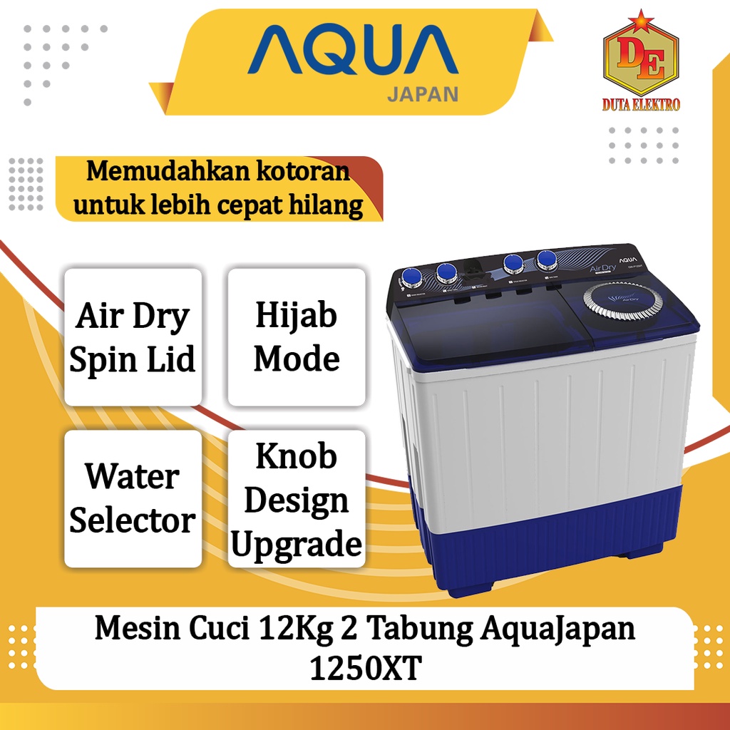 Mesin Cuci 2 Tabung 12kg Aqua Japan QW 1250 XT