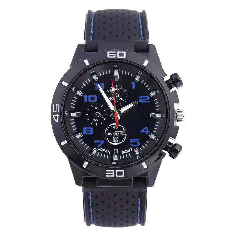 Jam Tangan Pria Sport Chrono Korea Fashion Quartz Men Silikon Analog Watch / Jam Tangan Pria Sport-32-2 Biru