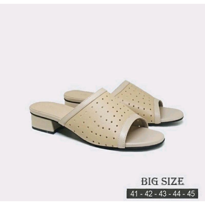 Sendal Pesta Wanita Big Size 41-45 Slop Ibu2 Pengajian kulit Size JUMBO Kasual Ukuran Besar Coffe, 42