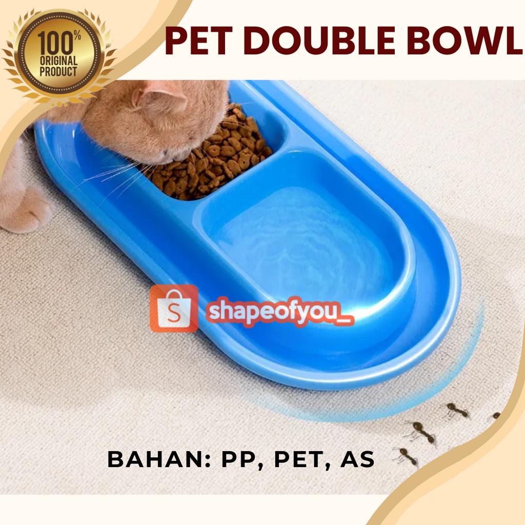 Mangkuk Makan Ganda 2 in 1 Kucing Anjing Anti Licin Anti Semut Tempat Makanan Minum Kucing Anjing Double Bowl