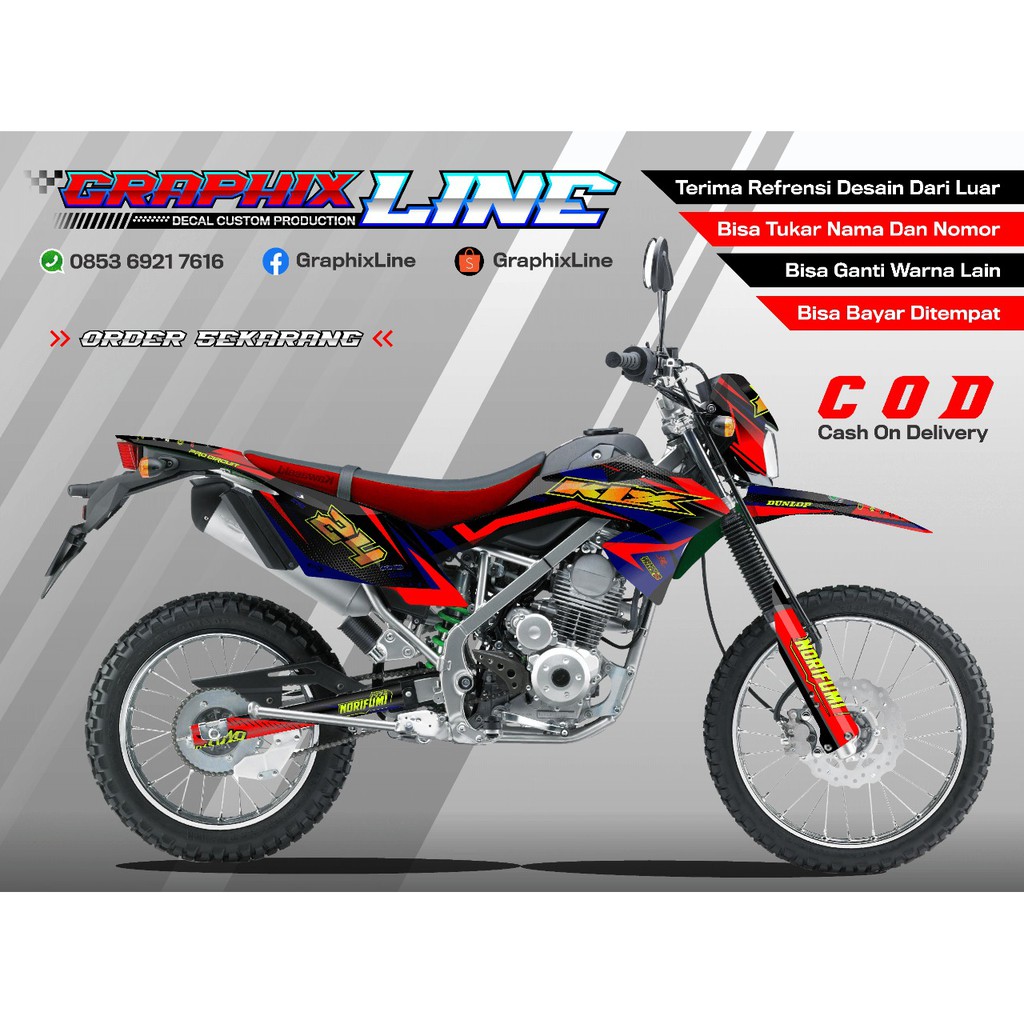 Decal Dekal KLX BF / Ekstreme / G Merah Biru Hijau orange Sticker Fullbody