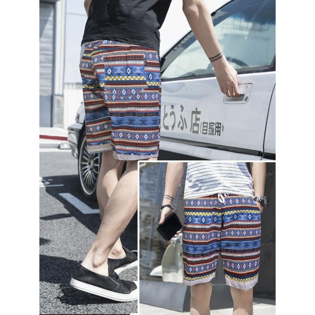 TBL-  ALPHACE PANTS CLNA  GAUL Pendek PRIA BHN KATUN OXFOD MOTIF Fit M-XL Lebar pinggang Karet 50