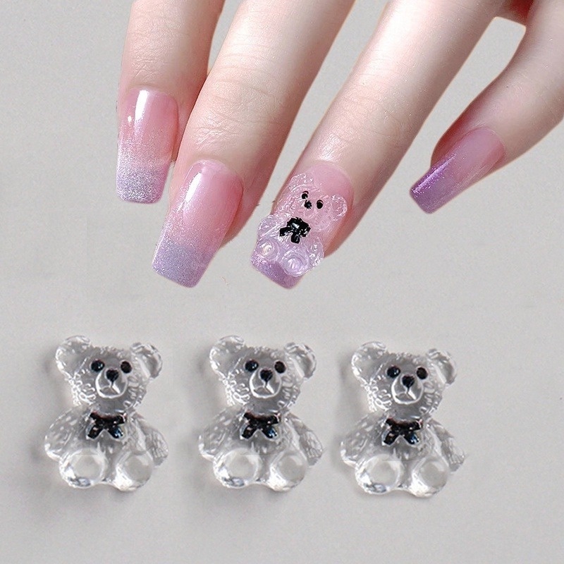 5pcs Stiker Jelly Transparan Bentuk Beruang 3D Bahan Resin Gaya Jepang Untuk Dekorasi Nail Art Charms / Wanita