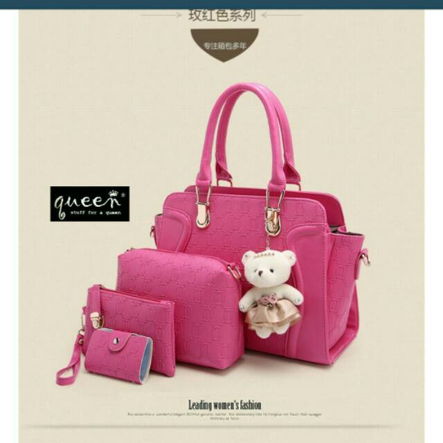 Tas Despacito 4in1 +Boneka Bahan Prada Gucci Ukuran 30x25 Warna Pink Cream Hitam Abu Biru Maroon