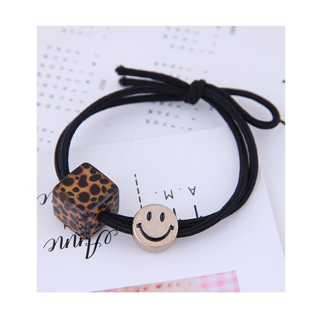 LRC Ikat Rambut Fashion Black Metal Smiley Leopard Square Hair Rope A57969