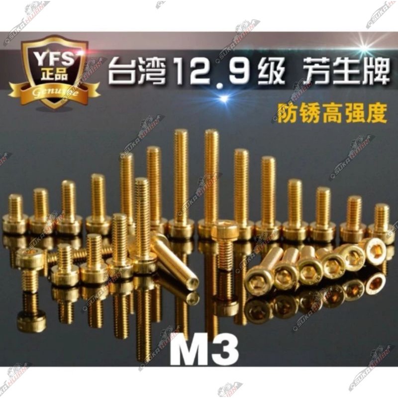 YFS Screw M3 Cup Head Titanium Grade 12.9 Golden Baut RC Screw