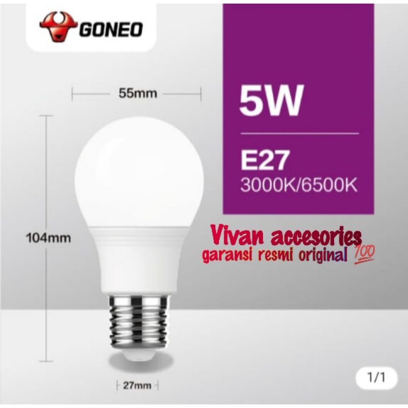 Goneo Lampu LED GONGNIU Bohlam 5watt 6500K,Lumen 450lm E27 putih garansi