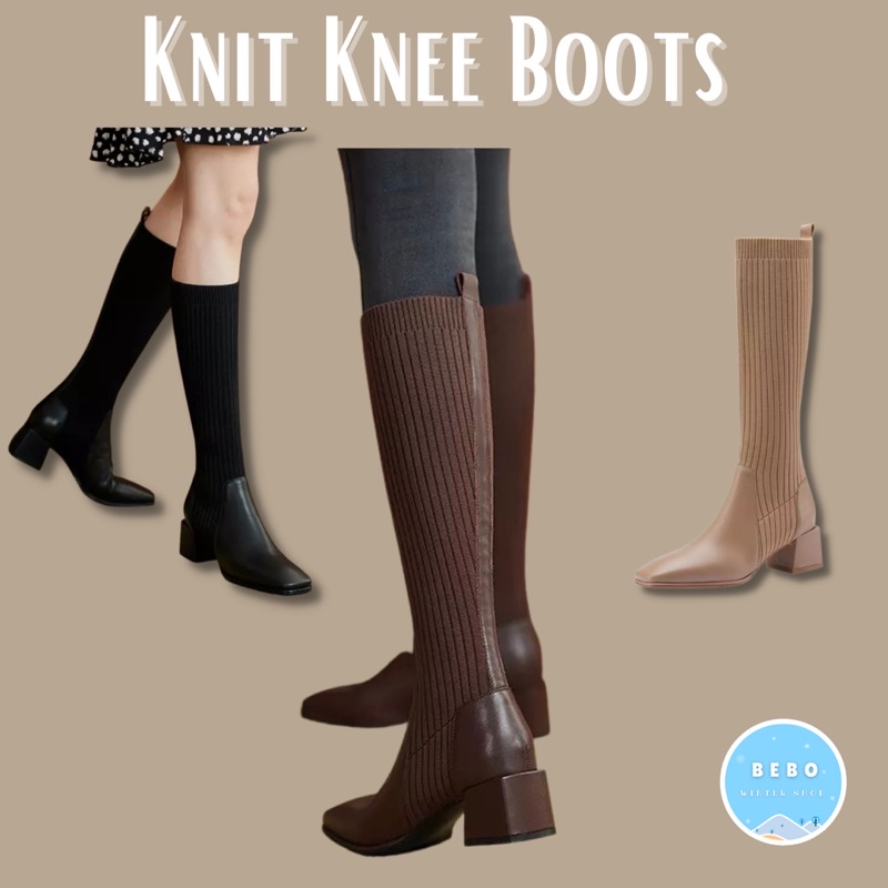 Boots selutut Rajut Wanita Knit Knee Boots