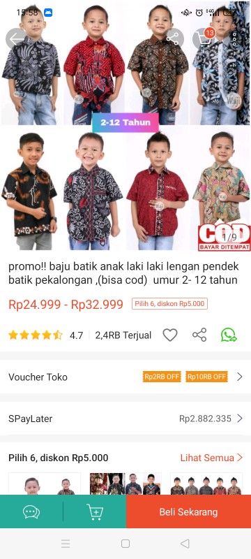 Promo!! Baju Batik Anak Laki Laki Lengan Pendek Batik Pekalongan ,(bisa Cod)  Umur 2- 12 Tahun