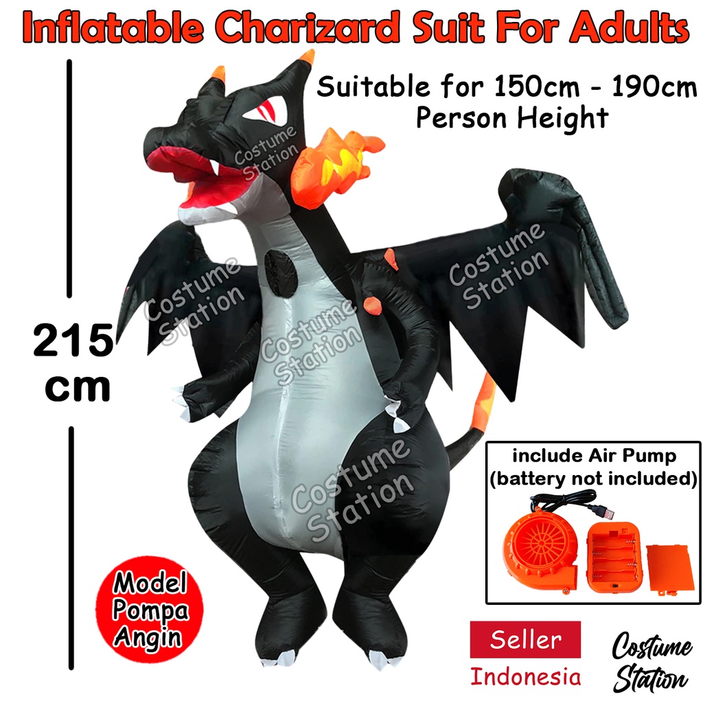 Kostum Black Charizard Pokemon / Costume Dragon Naga Animal Hewan Inflatable pompa angin dewasa