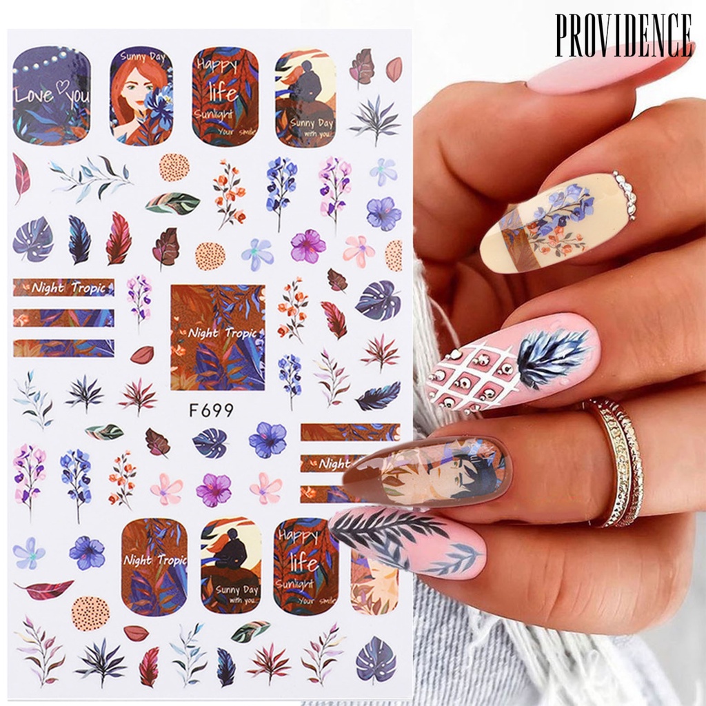 Providence Women Long Lasting Nail Art Decoration 3D Adhesive Willow Leaf Bee Floral Nail Sticker for Party