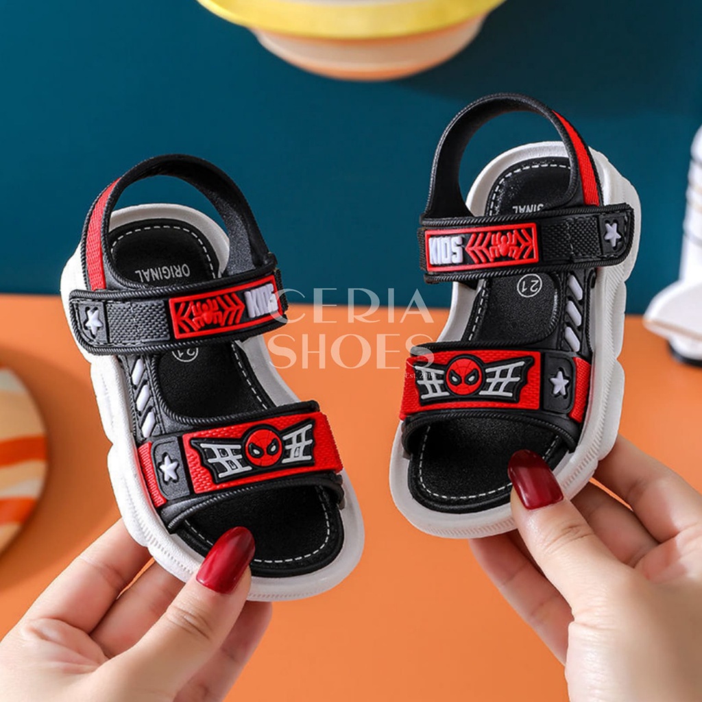 SPIDERMAN Sandal Gunung Anak Laki Import Bahan Karet Rubber ELASTIS Empuk Ukuran Anti Slip Perekat Bayi 21 - 35