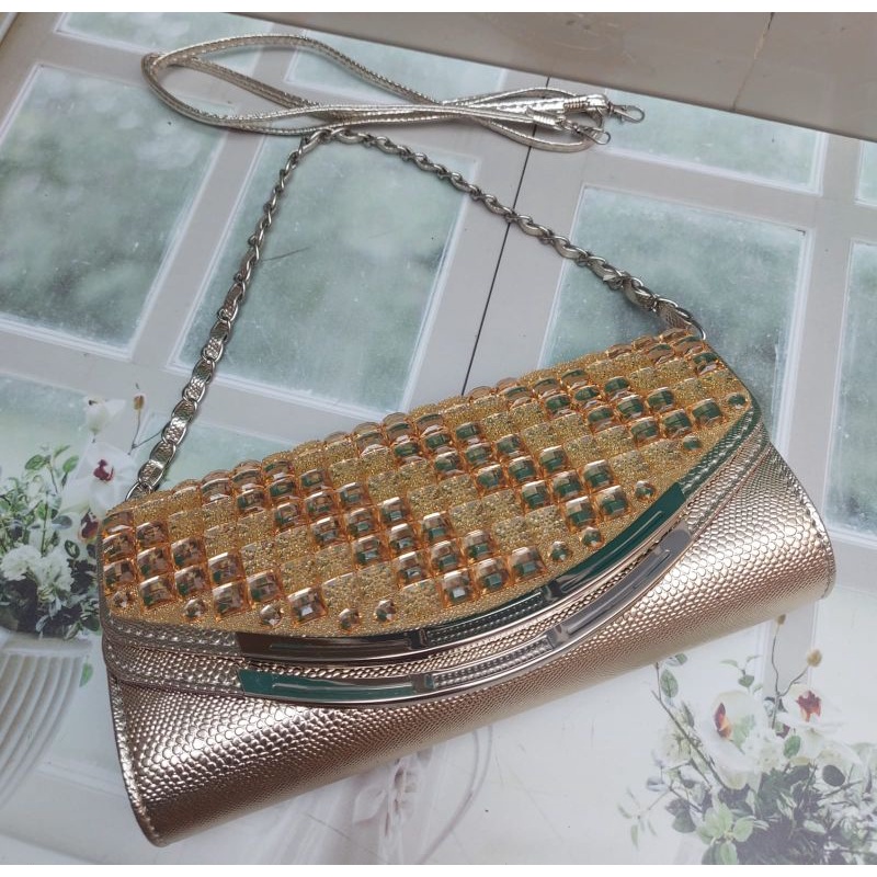 Tas Pesta Wanita Permata Behel Clutch Wanita Import