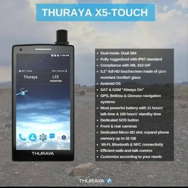 SATELIT TELEPON ANDROID PERTAMA THURAYA X5 TOUCH SCREEN INCL SIMCARD