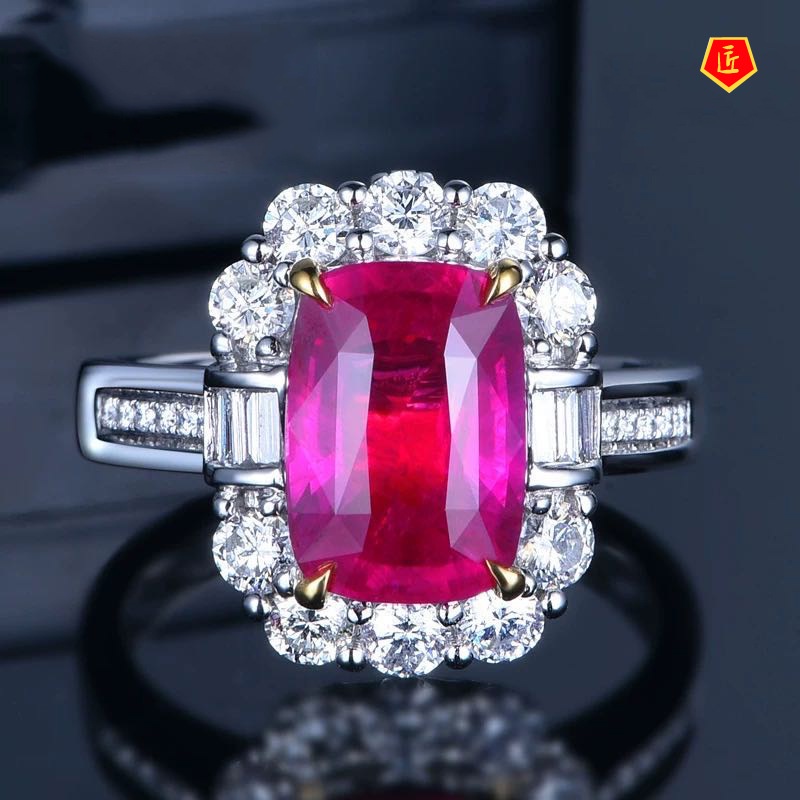 [Ready Stock]Women's Luxury Fashion Rose Red Square Diamond Ring