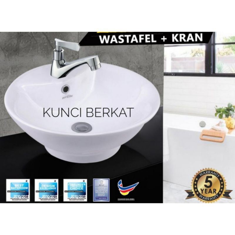 Wastafel Inno Sericite 2021 + Kran Inno / Wastapel Bulat / Bundar / White