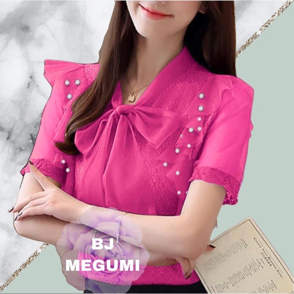 Baju wanita/cewe BLOUSE MEGUMI BAJU ATASAN BAHAN BRUKAT TILE FURING DAN MUTIARA / PAKAIAN PESTA TERLARIS