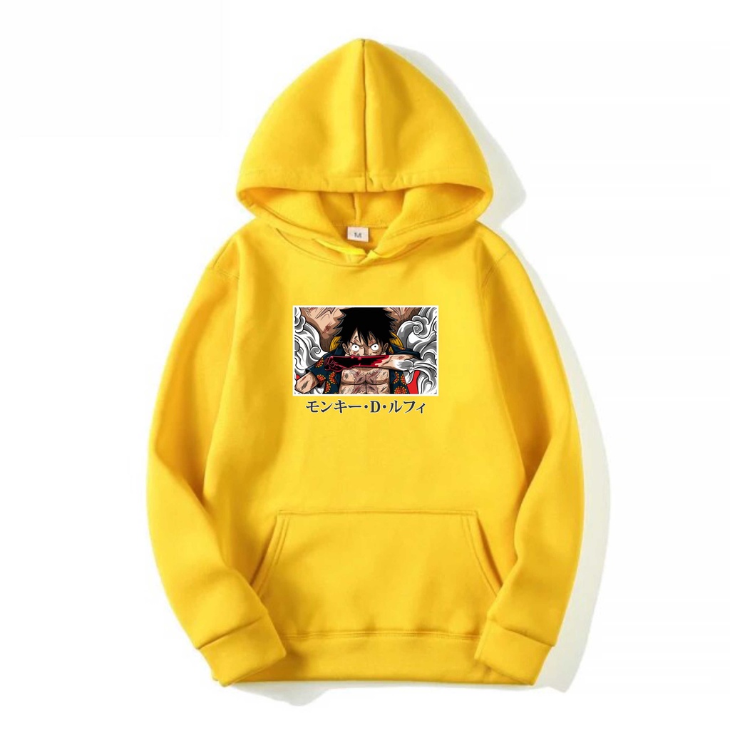 Luffy Garang Sweater Hoodie II Luffy Garang Jumper Hoodie II Sweter Oblong Topi Sz M - XL ( Pria &amp; Wanita / Anak &amp; Dewasa )