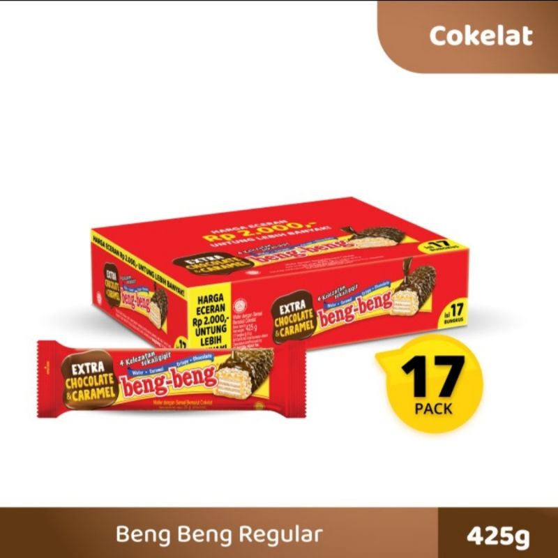 

.Sekotak new coklat wafer Beng Beng Extra chocolate and caramel 25 gr isi 17 pcs (ds bgr)