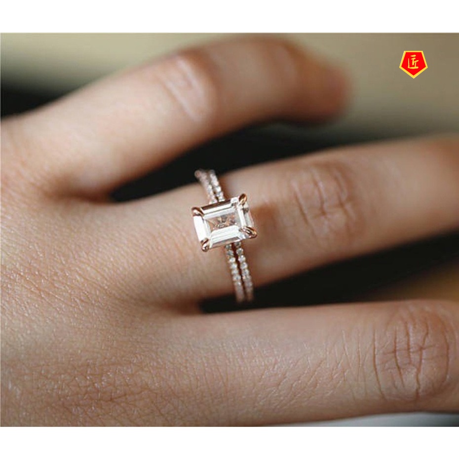 [Ready Stock]18K Rose Gold Ring Set Delicate Micro Inlaid with Diamond