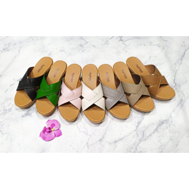 wedges 7cm sandal wanita asli sukaregang garut model anyam X