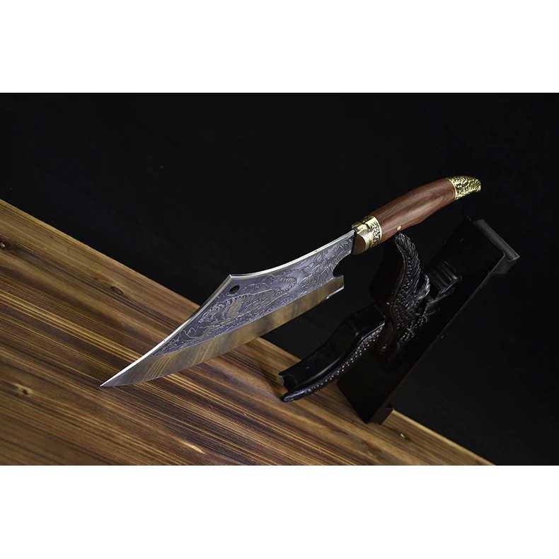 Pisau Dapur Golok Chef Knife Cleaver Wide 8.5Inch Koleksi Ukir Harimau