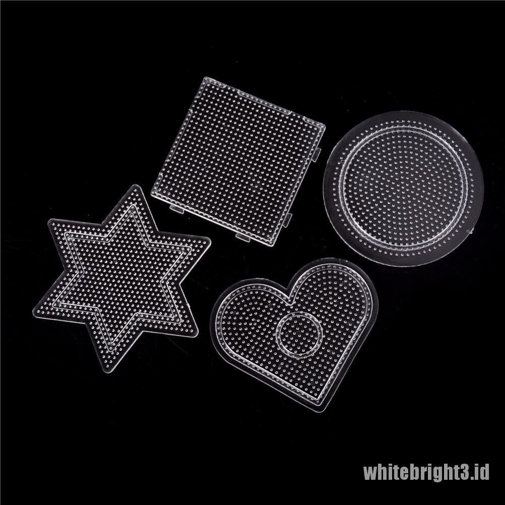 (white3) 4pcs / lot Papan Pegboard Hama Beads Bentuk Bulat / Kotak / Hati / Bintang