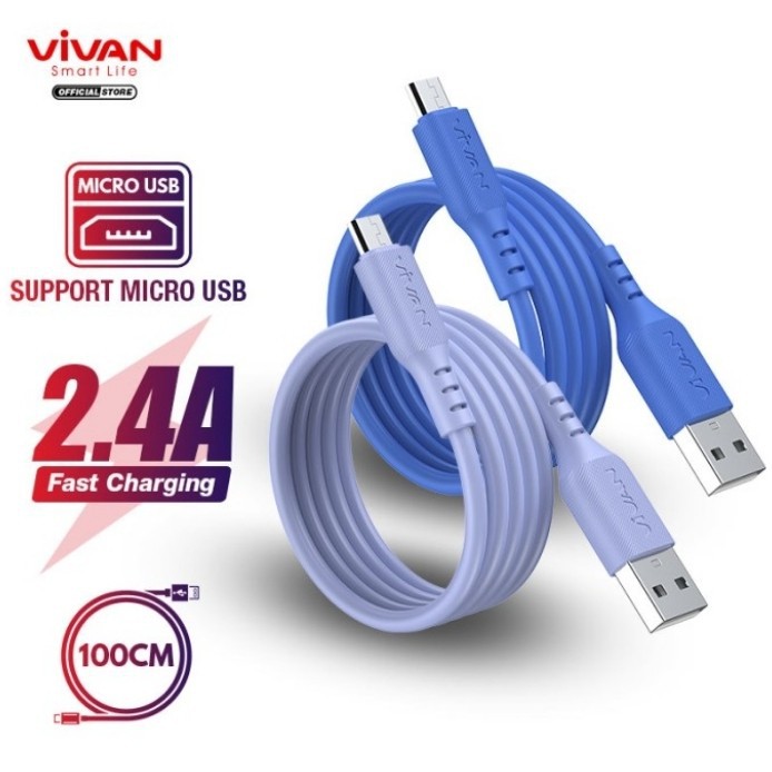 VIVAN VSM100 Kabel Data Micro USB 2.4A Quick Charge Android Biru-Purple