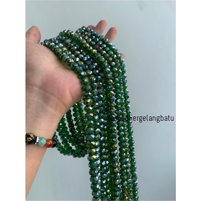 Kristal Ceko 10mm green quartz metallic bahan hijau kuarsa AB metalik