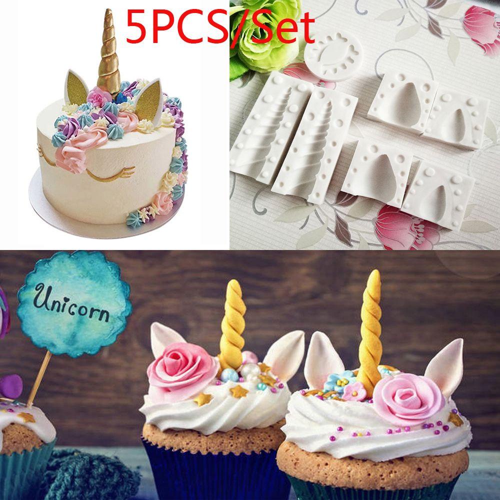 Solighter 5 Pcs/set Unicorn Cetakan Silikon DIY Ulang Tahun Bayi Membuat Kue Kering Permen Tanah Liat Gula Coklat Craft Baking Tool