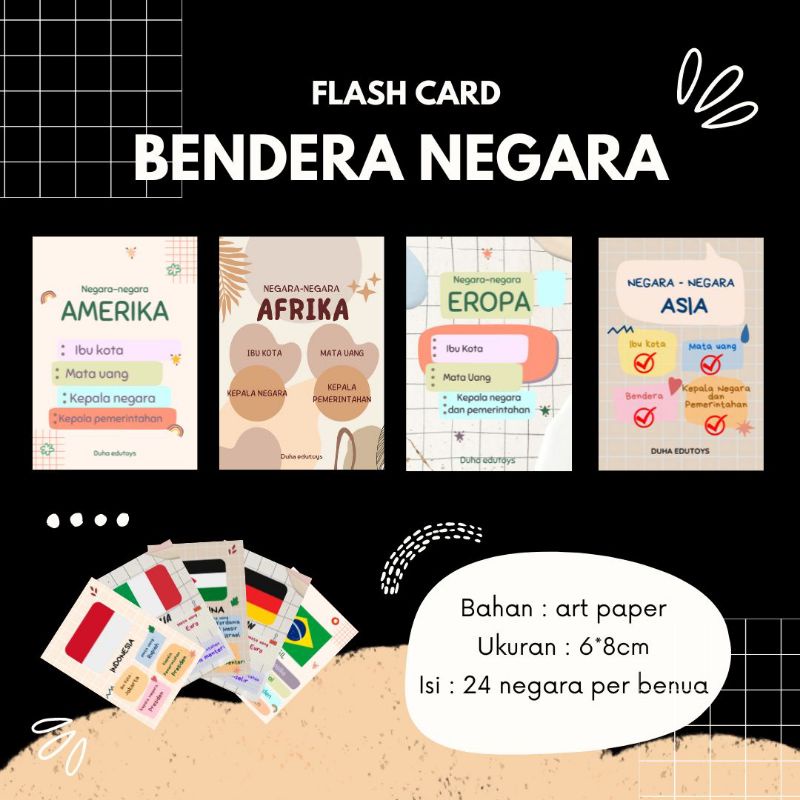 FLASHCARD BENDERA NEGARA / MAINAN EDUKASI / DUHA EDUTOYS