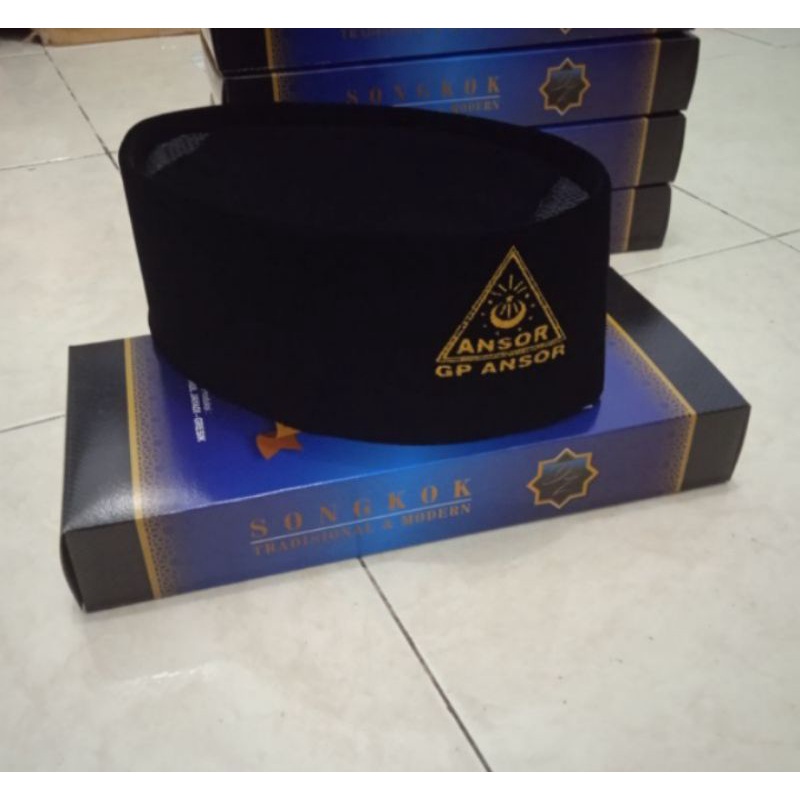 Peci Hitam AC Logo Ansor Emas Kopiah AC Logo  Ansor Grafer Bukan Bordir
